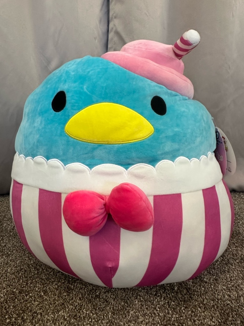 Kellytoy Blue and Pink Squishmallow Plush with Yellow Beak Detail